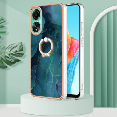 For OPPO A78 4G YB IMD Series Marble Pattern Electroplating Case Ring Grip Kickstand Soft TPU IMD Phone Cover