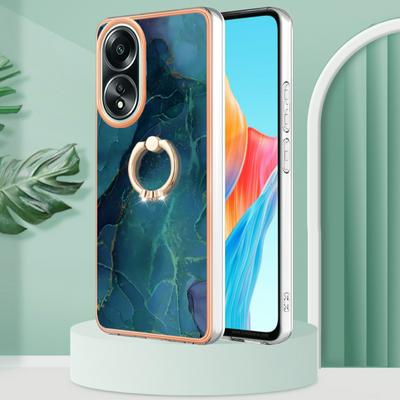 For OPPO A58 4G YB IMD Series Marble Pattern Electroplating Case Ring Grip Kickstand Soft TPU IMD Phone Cover
