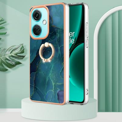 For OnePlus Nord CE 3 YB IMD Series Marble Pattern Electroplating Case Ring Grip Kickstand Soft TPU IMD Phone Cover