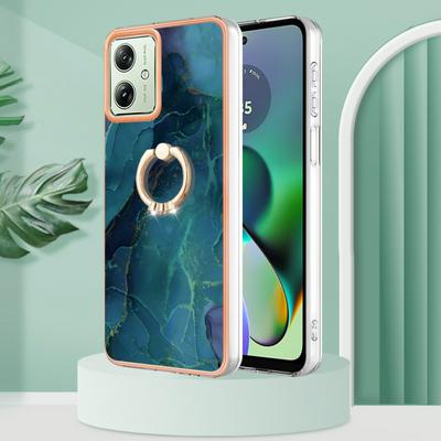 For Motorola Moto G54 YB IMD Series Marble Pattern Electroplating Case Ring Grip Kickstand Soft TPU IMD Phone Cover