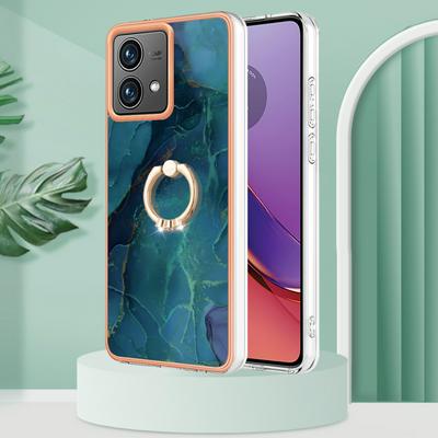 For Motorola Moto G84 YB IMD Series Marble Pattern Electroplating Case Ring Grip Kickstand Soft TPU IMD Phone Coverg