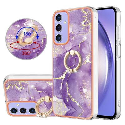 For Samsung Galaxy A15 5G YB IMD Series Marble Pattern Electroplating Case Ring Grip Kickstand Soft TPU IMD Phone Cover