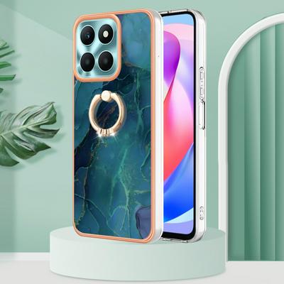 For Honor X6a YB IMD Series Marble Pattern Electroplating Case Ring Grip Kickstand Soft TPU IMD Phone Cover