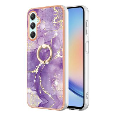 For Samsung Galaxy A25 5G YB IMD Series Marble Pattern Electroplating Case Ring Grip Kickstand Soft TPU IMD Phone Cover