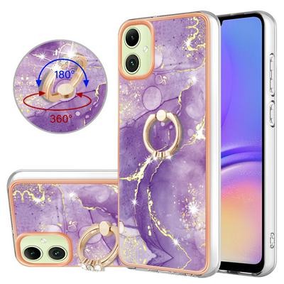 For Samsung Galaxy A05 YB IMD Series Marble Pattern Electroplating Case Ring Grip Kickstand Soft TPU IMD Phone Cover