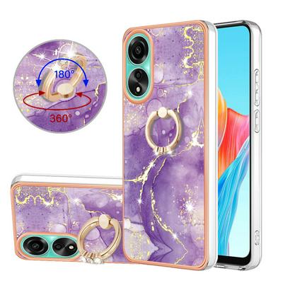 For OPPO A78 4G YB IMD Series Marble Pattern Electroplating Case Ring Grip Kickstand Soft TPU IMD Phone Covera