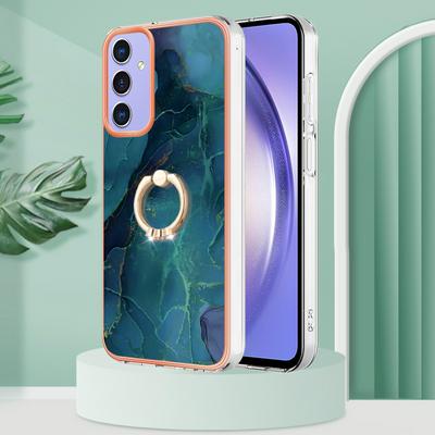 For Samsung Galaxy A15 5G YB IMD Series Marble Pattern Electroplating Case Ring Grip Kickstand Soft TPU IMD Phone Cover