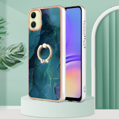 For Samsung Galaxy A05 YB IMD Series Marble Pattern Electroplating Case Ring Grip Kickstand Soft TPU IMD Phone Cover
