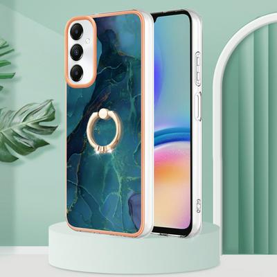 For Samsung Galaxy A05S YB IMD Series Marble Pattern Electroplating Case Ring Grip Kickstand Soft TPU IMD Phone Cover