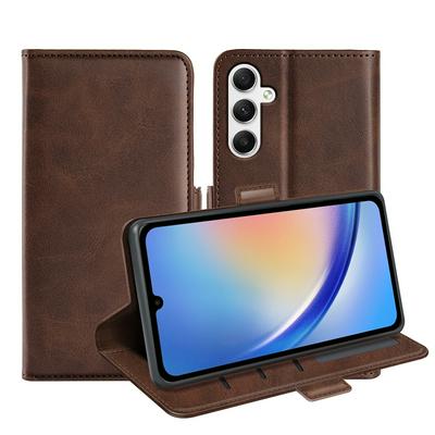 For Samsung Galaxy A35 5G Double Buckle Wallet Style Folio Flip Leather Case with Stand and Card Slots Function