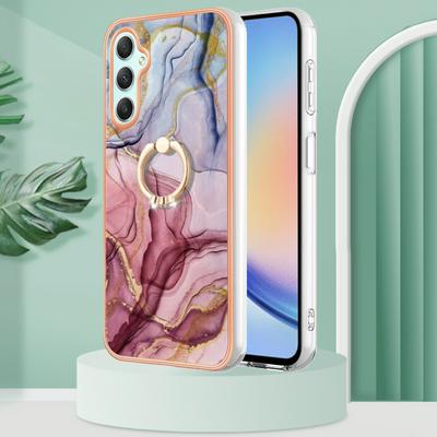 For Samsung Galaxy A25 5G YB IMD Series Marble Pattern Electroplating Case Ring Grip Kickstand Soft TPU IMD Phone Cover