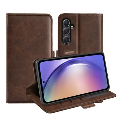 For Samsung Galaxy A55 5G Double Buckle Wallet Style Folio Flip Leather Case with Stand and Card Slots Function