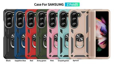 Sergeant Shockproof Drop-proof PC+TPU Phone Protective Case with Metal Ring Kickstand and Metal Patch for Samsung Galaxy Z Fold 5