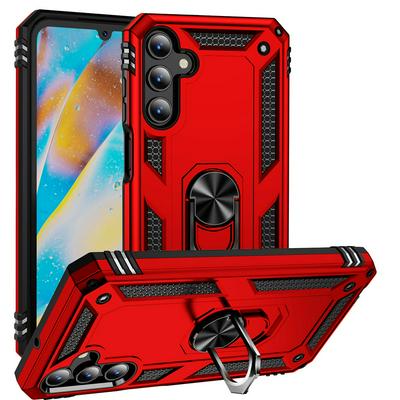 Sergeant Shockproof Drop-proof PC+TPU Phone Protective Case with Metal Ring Kickstand and Metal Patch for Samsung Galaxy A15