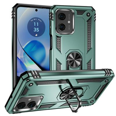 Sergeant Shockproof Drop-proof PC+TPU Phone Protective Case with Metal Ring Kickstand and Metal Patch for Motorola Moto G54