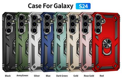 Sergeant Shockproof Drop-proof PC+TPU Phone Protective Case with Metal Ring Kickstand and Metal Patch for Samsung Galaxy S24