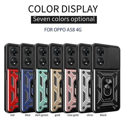 For Oppo A58 4G Ring Holder Kickstand Camera Slide Cover Design PC + TPU Phone Back Cover Case
