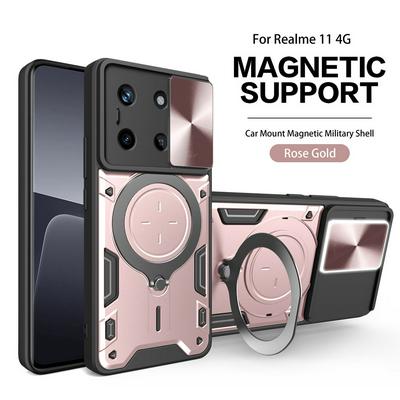 For Oppo Realme 11 4G Ring Holder Kickstand Camera Slide Cover Design PC + TPU Phone Back Cover Case
