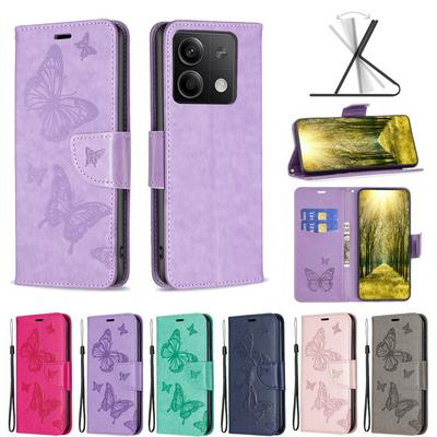 For Xiaomi Redmi Note 13 4G Embossed Double Butterfly Wallet Leather Case with Stand & Card Slots Function