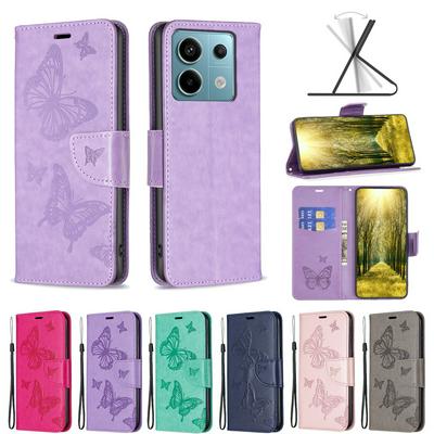 For Xiaomi Redmi Note 13 Pro 4G Embossed Double Butterfly Wallet Leather Case with Stand & Card Slots Function