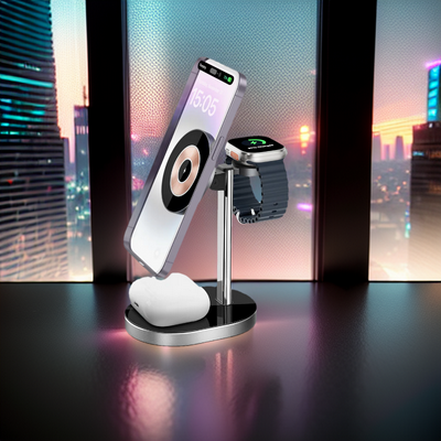 WIWU Wi-W003 Light Shadow Magnetic Wireless Charger for iPhone 12-15 Series / iWatch / AirPods Charging Stand