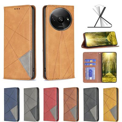 For Xiaomi Redmi A3 Stitching Rhombus Pattern Folio Flip PU Leather Wallet Phone Case