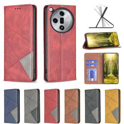 For Oppo Find X7 Ultra Stitching Rhombus Pattern Folio Flip PU Leather Wallet Phone Case