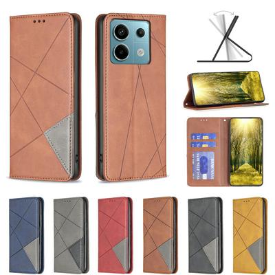 For Xiaomi Redmi Note 13 Pro 4G Stitching Rhombus Pattern Folio Flip PU Leather Wallet Phone Case