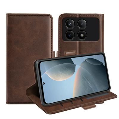 For Xiaomi Redmi K70E 5G / Poco X6 Pro Double Buckle Wallet Style Folio Flip Leather Case with Stand and Card Slots Function