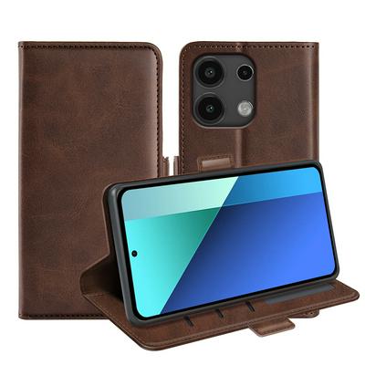 For Xiaomi Redmi Note 13 4G Double Buckle Wallet Style Folio Flip Leather Case with Stand and Card Slots Function