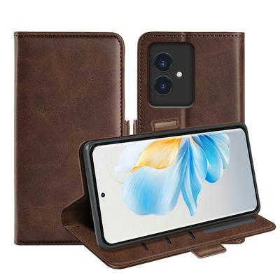 For Honor 100 5G Double Buckle Wallet Style Folio Flip Leather Case with Stand and Card Slots Function