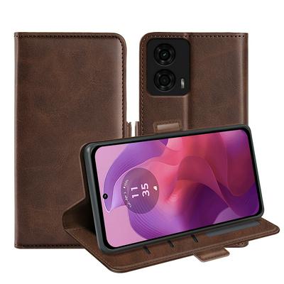 For Motorola Moto G04/G24 Double Buckle Wallet Style Folio Flip Leather Case with Stand and Card Slots Function