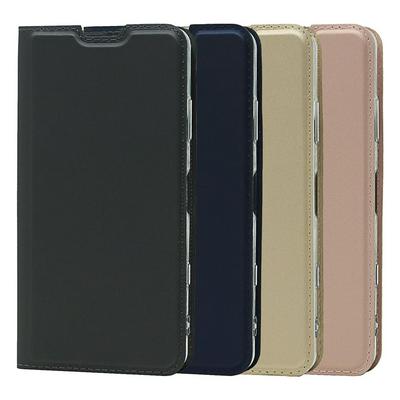 Sony Xperia Ace II Strong Magnetic Voltage Solid Color Shockproof Side Flip PU Leather + Transparent TPU with Card Slot and Stand Protective Case