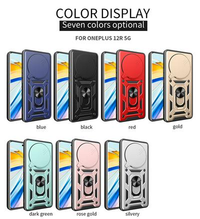 OnePlus 12R Ring Holder Kickstand Camera Slide Cover Design PC + TPU Phone Back Cover Case