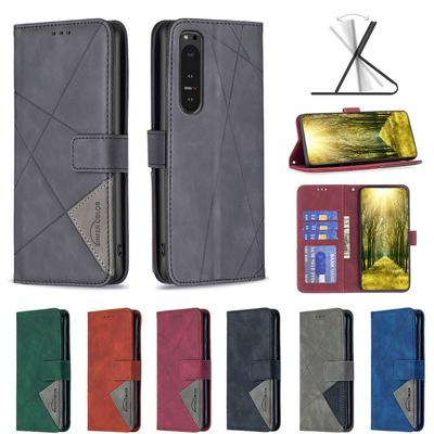 BF05 For Sony Xperia 5 VI Stitching Rhombus Pattern Folio Flip PU Leather Wallet Phone Case