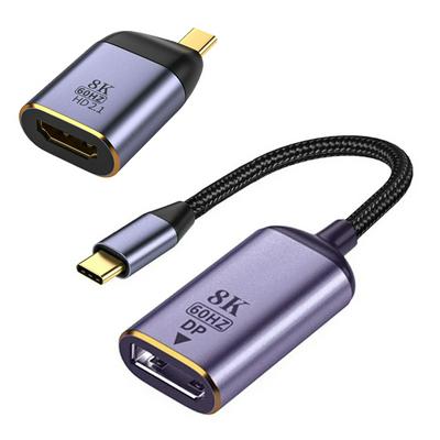 Type-C to Displayport Female Cable Adapter Support 8K/60Hz UHD 4K Monitor Displays Nylon Braided Cable Converter