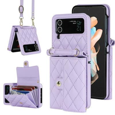 Crossbody Bag Leather Phone Case for Samsung Galaxy Z Flip 5 4 3 vivo Xflip p50 pocket OPPO findn2flip Long Lanyard Wallet Card Cover