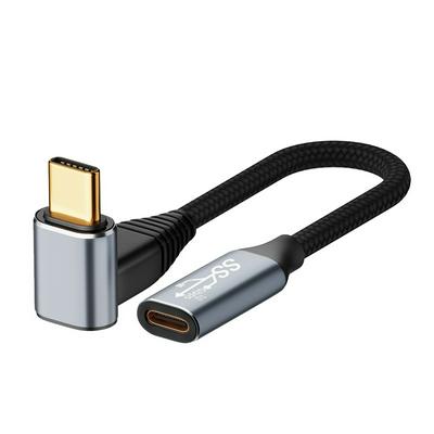 90-Degree Angled USB 3.1 Gen 2 Type-C Male to Female Data Cable Aluminum Alloy Connector Braided Extension Cord