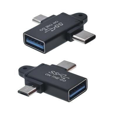 2 in 1 OTG Adapter, USB 3.0 Female To Micro USB Male and USB C Male Connector Aluminum Alloy on The Go Converter