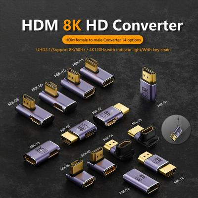 8K HDM1 2.1 Cable Adapter Connector 270 90 Degree Angle 2 Pieces Male to Female Converters Cable Adaptor Extender
