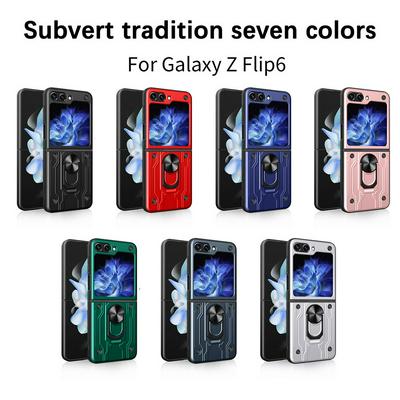 For Samsung Galaxy Z Flip 6 Shockproof Anti-drop Ring Kickstand Phone Case Slide Camera Cover PC + TPU Hybrid Protector