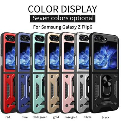 For Samsung Galaxy Z Flip 6 Sergeant Shockproof Drop-proof PC+TPU Phone Protective Case with Metal Ring Kickstand and Metal Patch 