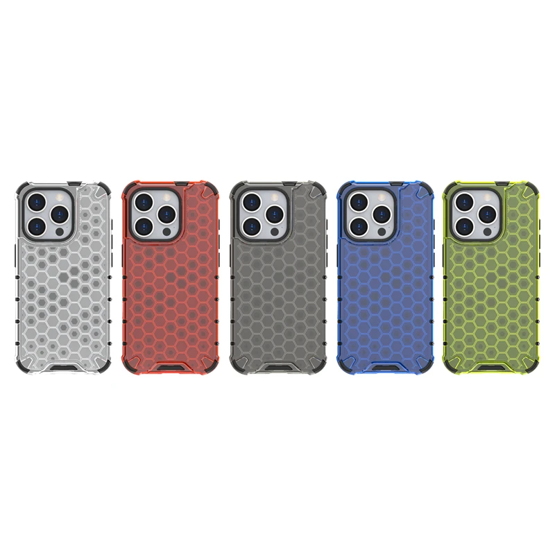 For iPhone 15 Pro Honeycomb Textured Well-protected TPU + PC Phone Case Cover