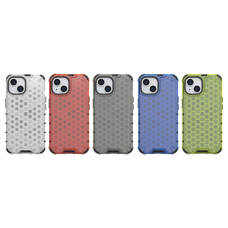 For iPhone 15 Honeycomb Textured Well-protected TPU + PC Phone Case Cover