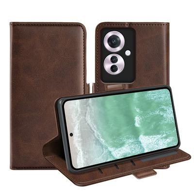 For Oppo Reno 11F Double Buckle Wallet Style Folio Flip Leather Case with Stand and Card Slots Function