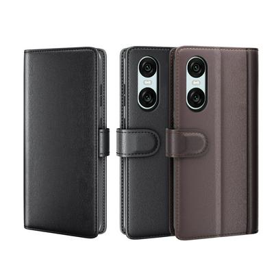 for Sony Xperia 10 VI Side Flip Wallet Style Genuine Leather + Soft TPU Card Slots with Stand and Magnetic Buckle Case 