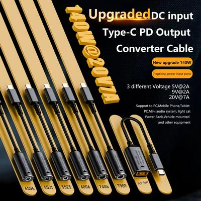 Laptop Type-C Power Adapter to DC 5.5x2.1mm Female Connector 140W Charger Plug