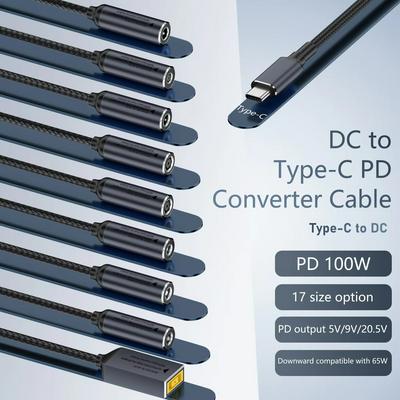 DC to Type-C Male Laptop Charging Cable PD 100W Charging Adapter Replacement