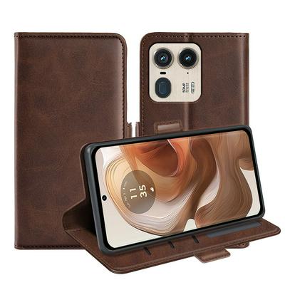 For Motorola Edge 50 Uitra / X50 Ultra Double Buckle Wallet Style Folio Flip Leather Case with Stand and Card Slots Function