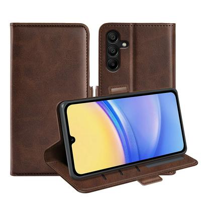 For Samsung Galaxy M15 Double Buckle Wallet Style Folio Flip Leather Case with Stand and Card Slots Function